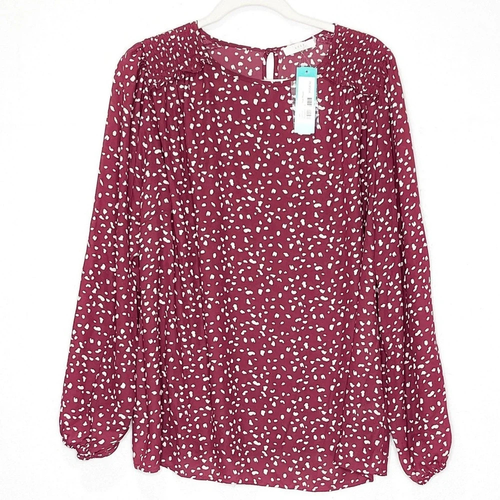 LUSH Madison Back Detail Blouse Burgundy Abstract Animal Print Size 2X